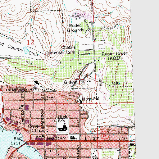 Topographic Map of KOZI-AM (Chelan), WA