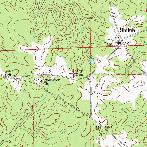 Topographic Map of Sims Cemetery, AL