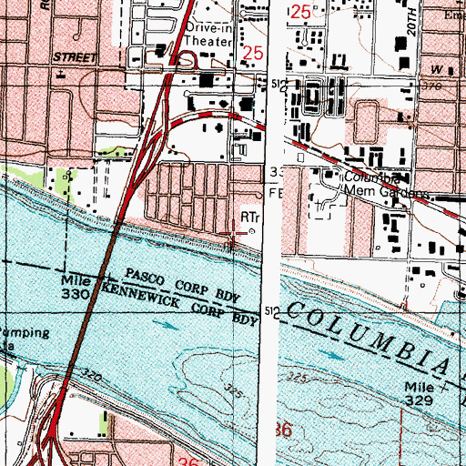 Topographic Map of KORD-AM (Pasco), WA