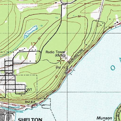 Topographic Map of KMAS-AM (Shelton), WA