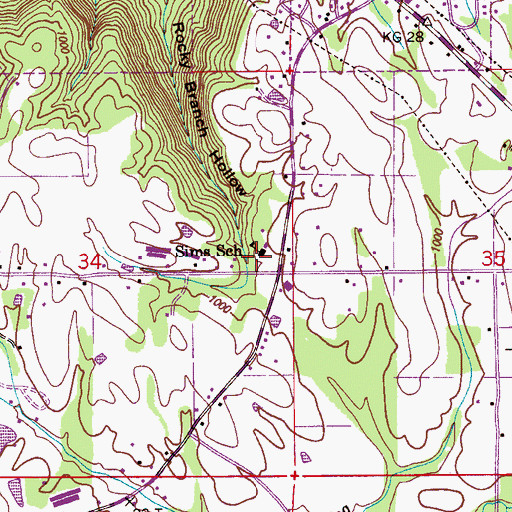 Topographic Map of Sims School, AL