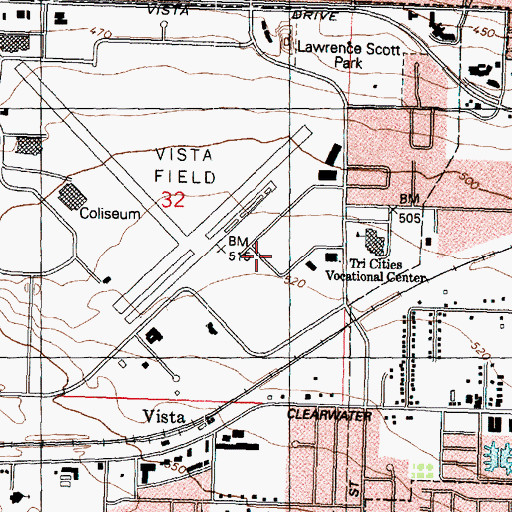Topographic Map of KTCV-FM (Kennewick), WA