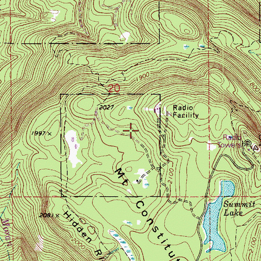 Topographic Map of KLYN-FM (Lynden), WA