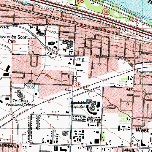 Topographic Map of KOTY-FM (Richland), WA
