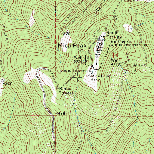 Topographic Map of KDRK-FM (Spokane), WA