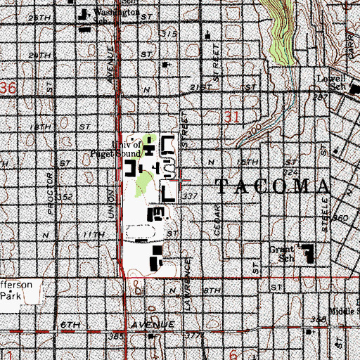 Topographic Map of KUPS-FM (Tacoma), WA