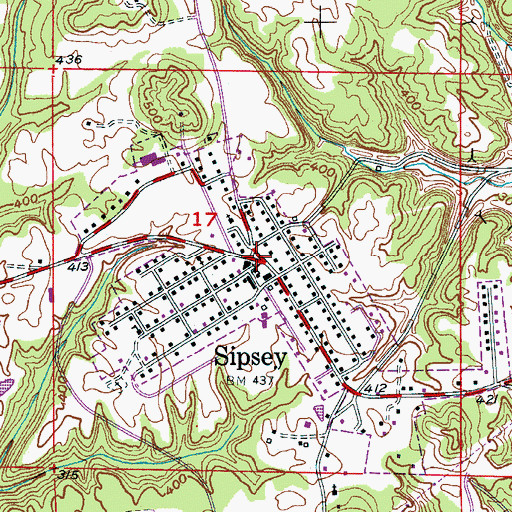 Topographic Map of Sipsey, AL