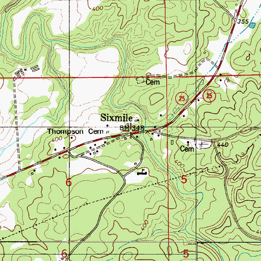 Topographic Map of Sixmile, AL
