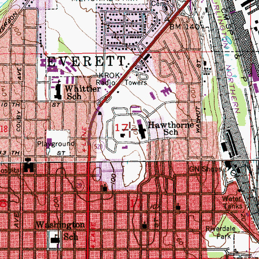 Topographic Map of Hawthorne Elementary School, WA