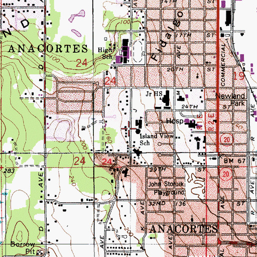 Topographic Map of Island View Elementary School, WA