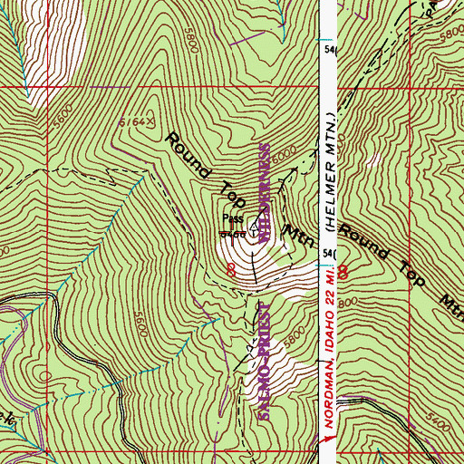 Topographic Map of Round Top Mountain, WA