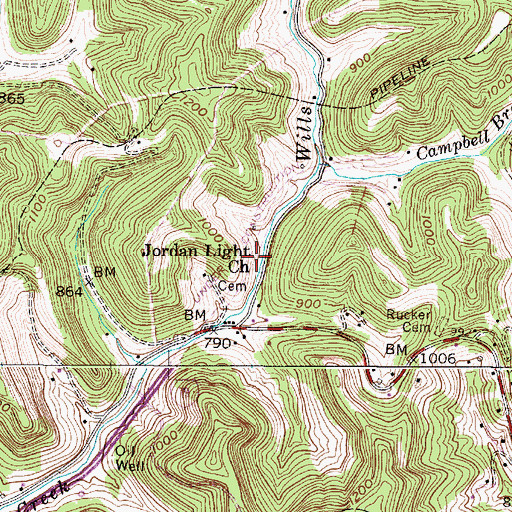 Topographic Map of Jordan Light Church, WV