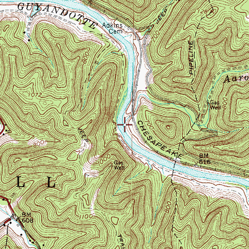 Topographic Map of Aarons Creek, WV