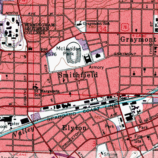 Topographic Map of Smithfield, AL