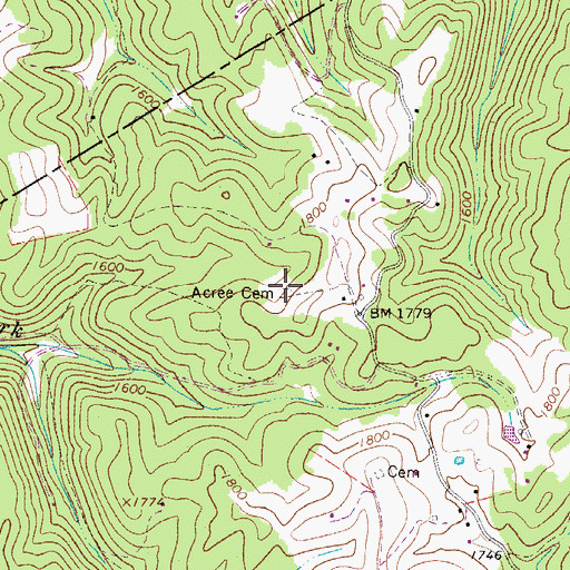 Topographic Map of Acree Cemetery, WV