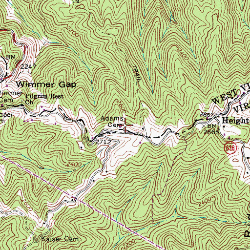 Topographic Map of Adams Cemetery, WV