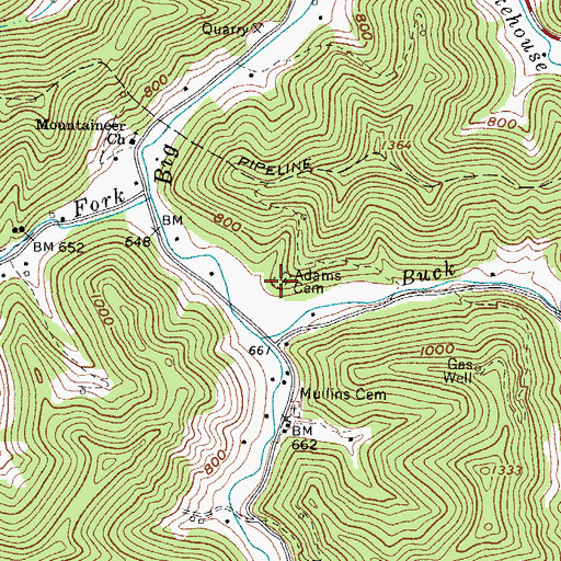 Topographic Map of Adams Cemetery, WV