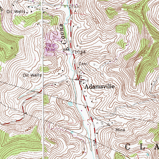 Topographic Map of Adamsville, WV