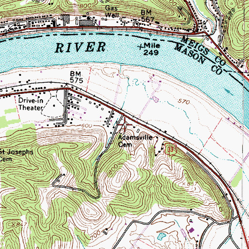Topographic Map of Adamsville Cemetery, WV