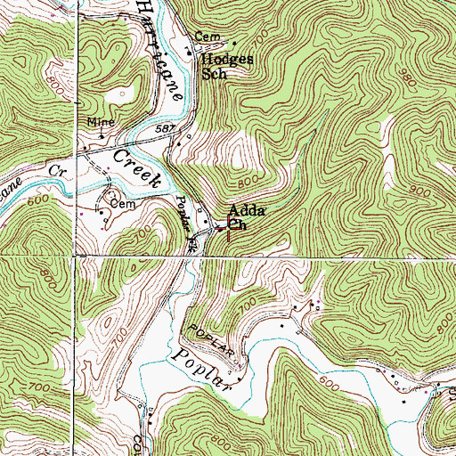 Topographic Map of Adda Church, WV