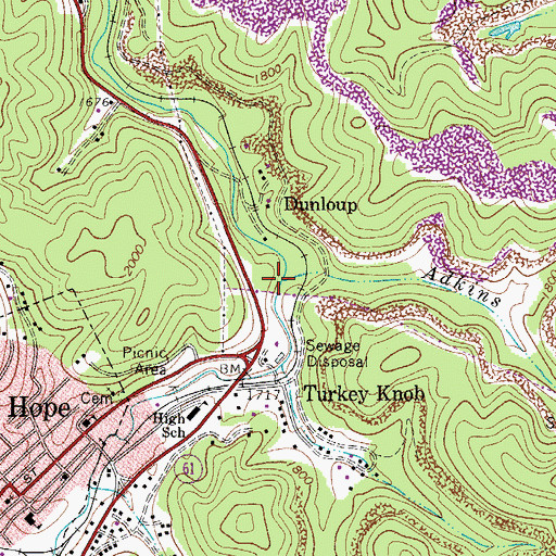 Topographic Map of Adkins Branch, WV