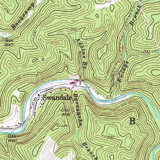 Topographic Map of Adkins Branch, WV