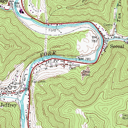 Topographic Map of Adkins Cemetery, WV