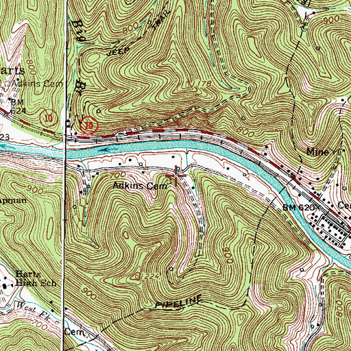 Topographic Map of Adkins Cemetery, WV