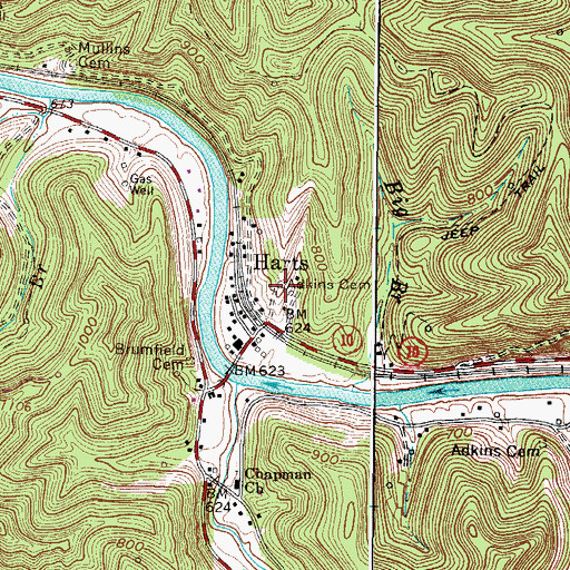 Topographic Map of Adkins Cemetery, WV