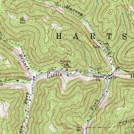 Topographic Map of Adkins Cemetery, WV