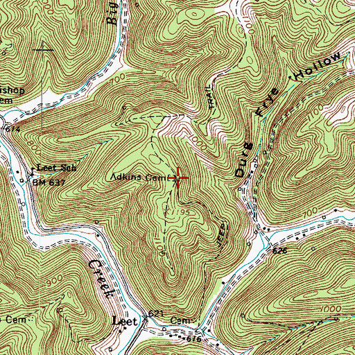 Topographic Map of Adkins Cemetery, WV