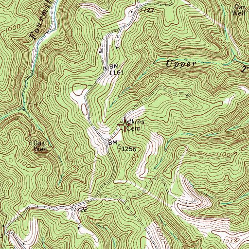 Topographic Map of Adkins Cemetery, WV