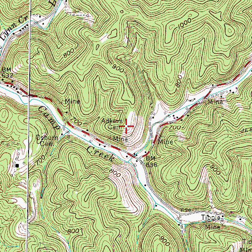 Topographic Map of Adkins Cemetery, WV