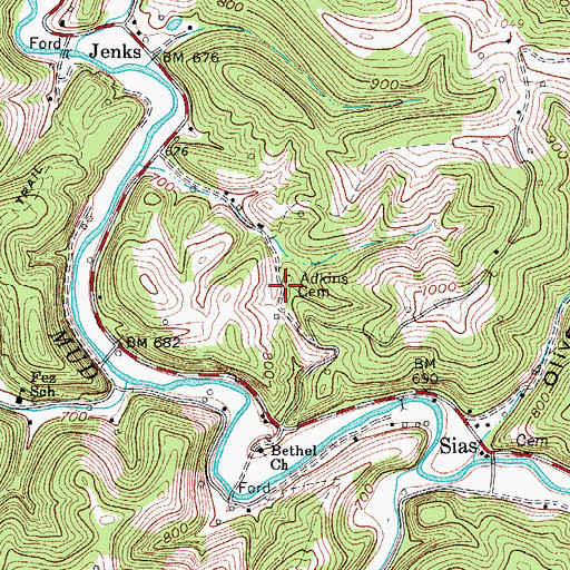 Topographic Map of Adkins Cemetery, WV
