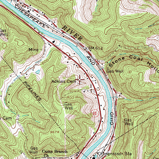 Topographic Map of Adkins Cemetery, WV