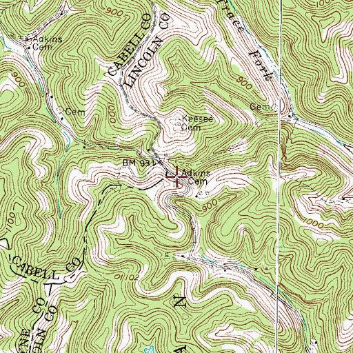 Topographic Map of Adkins Cemetery, WV