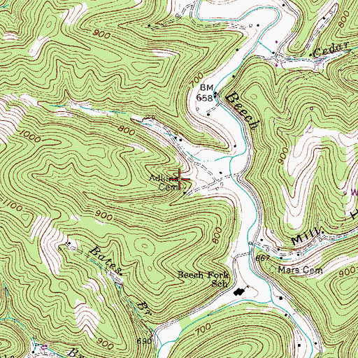 Topographic Map of Adkins Cemetery, WV