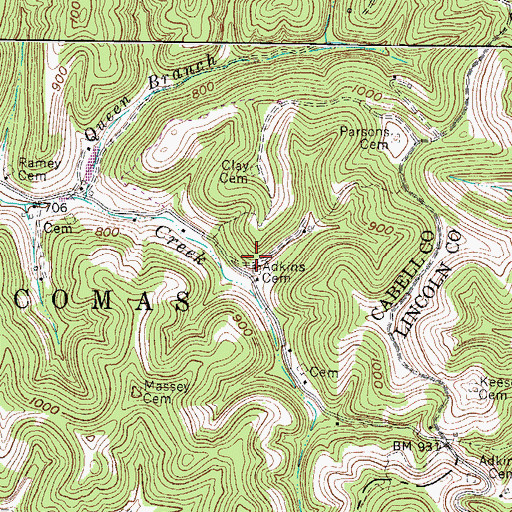 Topographic Map of Adkins Cemetery, WV