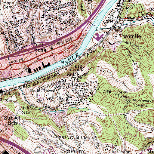 Topographic Map of Airport School (historical), WV