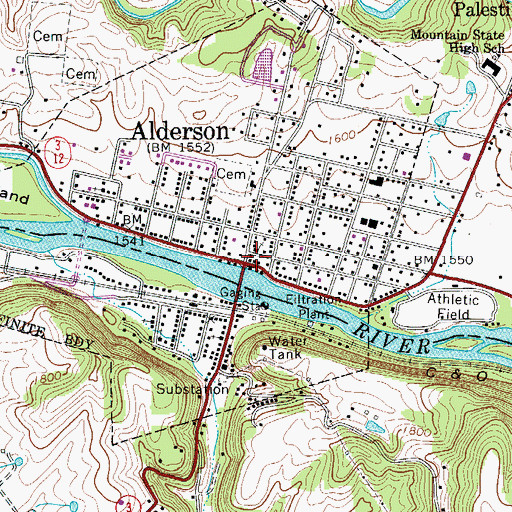 Topographic Map of Alderson, WV