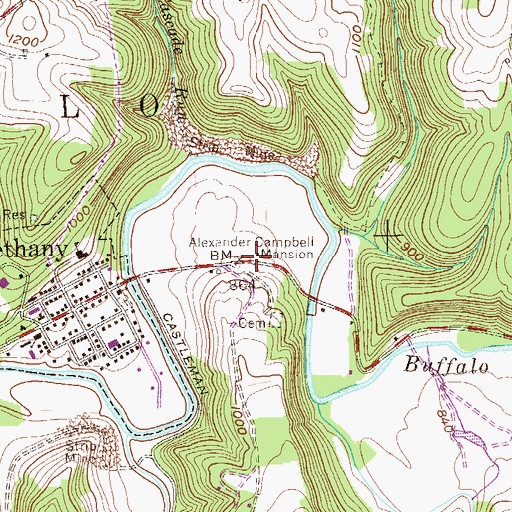 Topographic Map of Alexander Campbell Mansion, WV