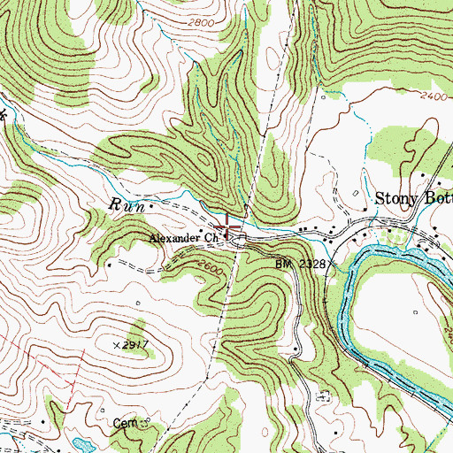 Topographic Map of Alexander Memorial Presbyterian Church, WV