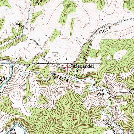 Topographic Map of Alexander Church, WV