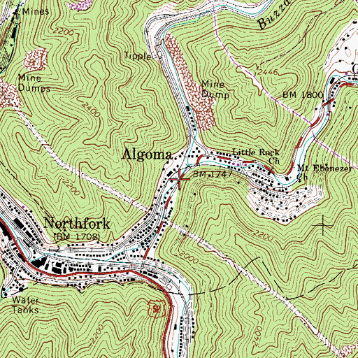 Topographic Map of Algoma, WV