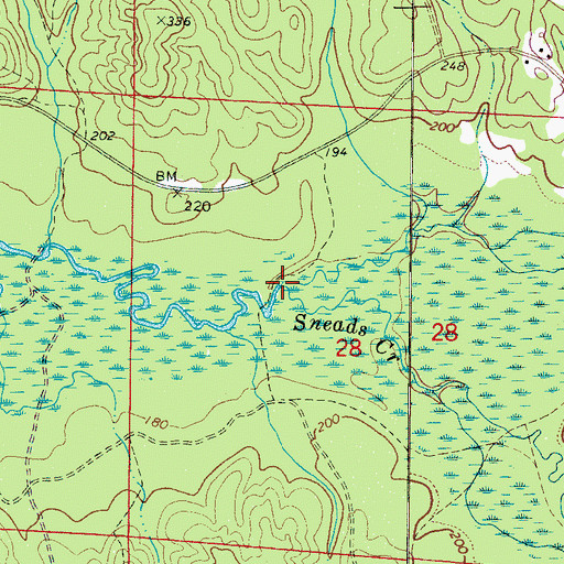 Topographic Map of Sneads Creek, AL