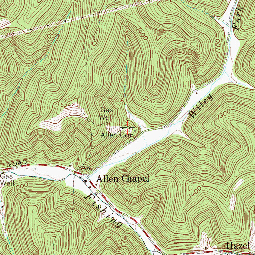 Topographic Map of Allen Cemetery, WV