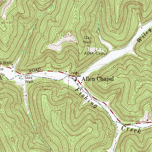 Topographic Map of Allen Chapel, WV