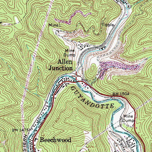 Topographic Map of Allen Creek, WV