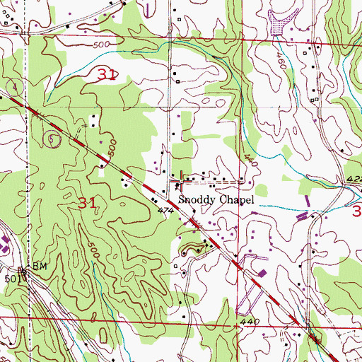 Topographic Map of Snoddy Chapel, AL