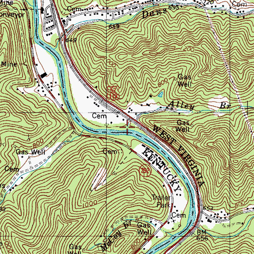 Topographic Map of Alley Branch, WV